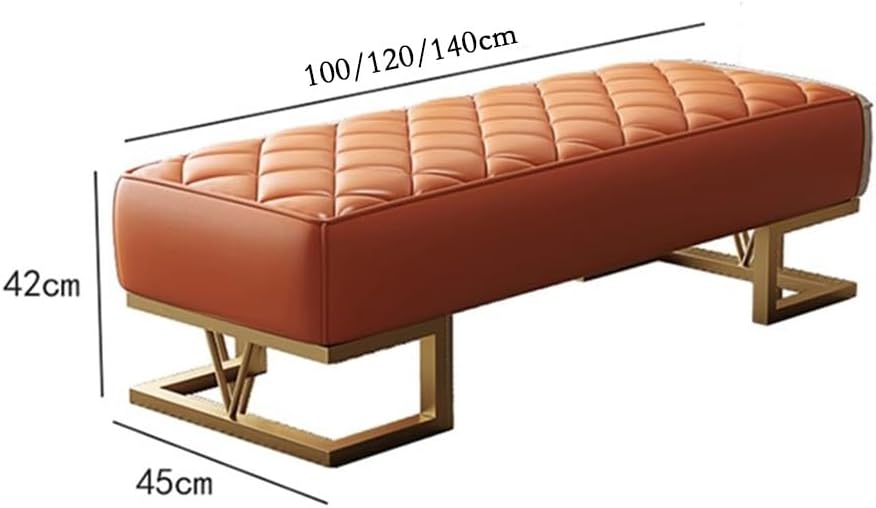 End Stool Bed End Stool Bedroom Leather Shoe Changing Stool Household Store Bench Cloakroom Rest Long Bench Sofa Stool Long Bench(Orange,Medium)