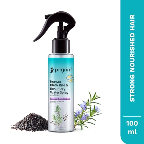 Image of Pilgrim Korean Black Rice and Rosemary Water Spray With Biotin for Hair Growth 100ml | Hair Spray for Regrowth | Thicker & Stronger Hair | Sulphate & Paraben Free I For Women & Men