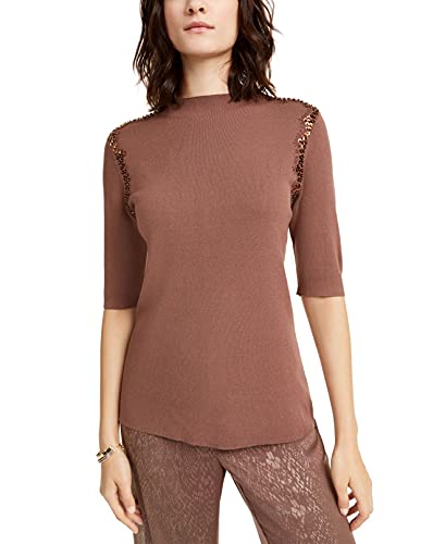 Alfani Women's Lace Sequin-Trim Sweater Brown Size Large #TOP5
