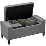 HOMCOM Storage Ottoman, Linen Upholstered Storage Bench with Lift Top and Button Tufted for Living Room, Gray