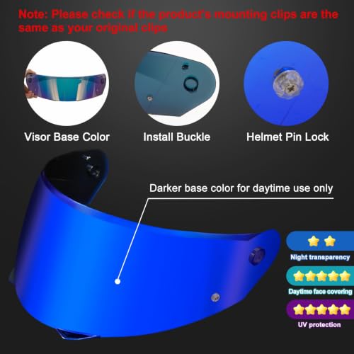 Image of PSLER Shatterproof Motorcycle Helmet Visor for i90 HJ-33,Deep Blue | Impact-Resistant ,UV400 Protection, Motorcycle Tinted Face Shield for i90 HJ-33,Visor Replacement