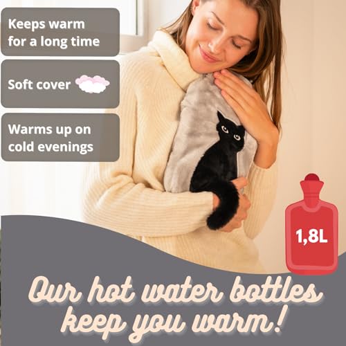 soxo Lustige Wärmflasche Mit Bezug Geschenk Für Frauen Männer Geschenke Lustig Wärmeflasche Katze mit Schwanz