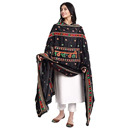 Zamour Women's Phulkari Sardarni Punjabi Dupatta with heavy Embroidery on Chiffon