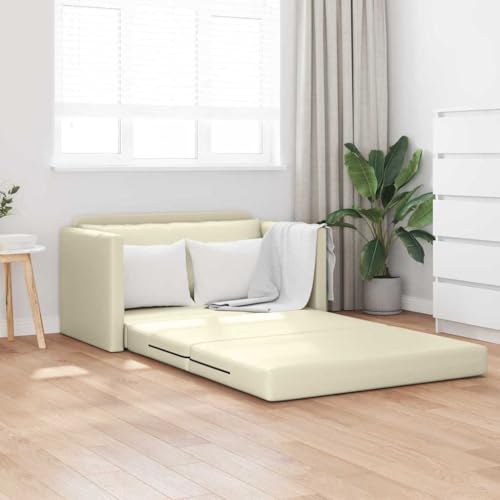 Frdhee Sofa Cama Plegable Sofa Suelo, Sofá Cama Crema 124 x 71 x 78 cm Cuero Artificial