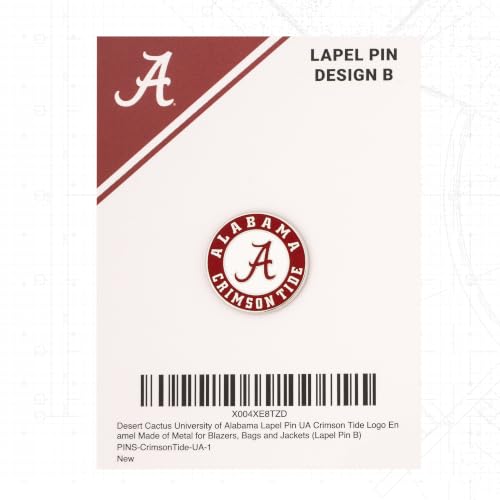 Image of Desert Cactus University of Alabama Magnetic Metal Lapel Pin (B) | Officially Licensed UA Alabama Crimson Tide Enamel Finish Lapel Pin Formal Wear Bag and Hat Jewelry Tie Track Brooch Pin