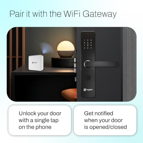 Image of Mygate Smart Door Lock Plus (2026 Model) with 6-Way Unlock | Fingerprint, PIN, Mobile App, RFID Card, Manual Keys | Remote Unlocking via OTP | for Main Wooden Doors |3-Year Warranty by Mygate