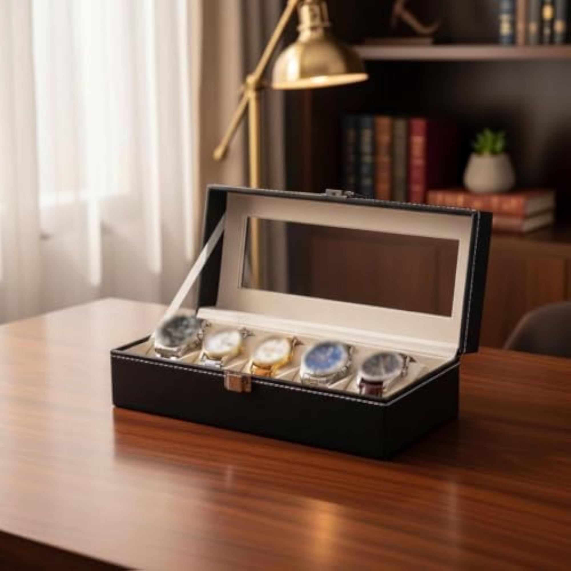 Multi-Compartment Watch Holder with Clear View Lid, Storage Box
