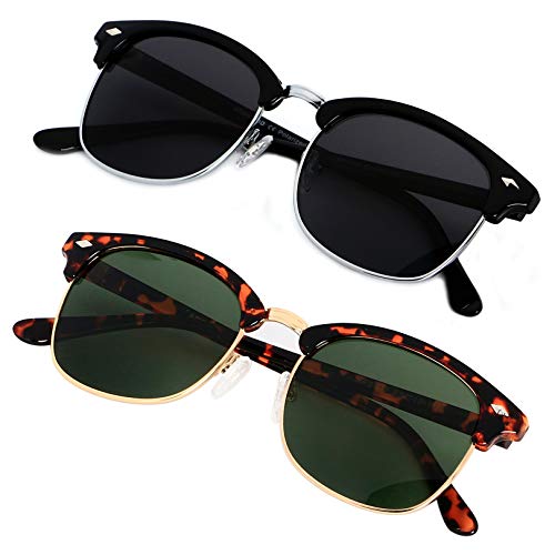 ANDWOOD Polarized Sunglasses for Men Women UV Protection Semi Rimless Sun glasses Classic Half Frame Shades Black Tortoise