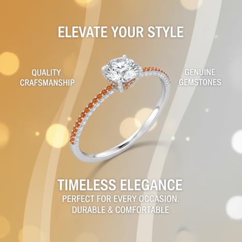 Image of CustomizedGifts Choose Your Gemstone Delicate Hidden Halo Diamond CZ Ring 925 Sterling Silver Round Shape Petite Engagement Rings Minimal Modern Design Birthday Gift Wedding Gift US Size 4 to 12