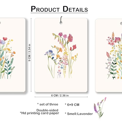 Image of Flower Lavender Car Air Freshener, Watercolor Wildflower Floral Hanging Air Freshener 3 Pcs for Cars Closet Drawer Books, Cute Girly Flower Car Accessories Mirror Decor for Women