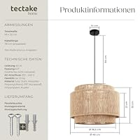 tectake® Hängelampe im Boho Stil, Pendelleuchte aus Jute, Vintage Lampenschirm Hängelampe, Ø 46 cm, Pendelleuchte Esstisch, Küchenlampe, Deckenleuchte Schlafzimmer, E27 Lampe Hängend, Hängeleuchte – Ansicht 6