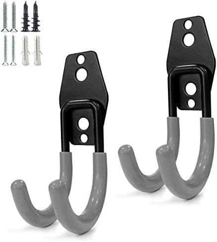 2 Pack Garage Storage Utility Hooks，Garage Garden Tool Organizer，Steel Wall Mount Hooks, Garden Small U Hooks (Black) (Type O-Gray)