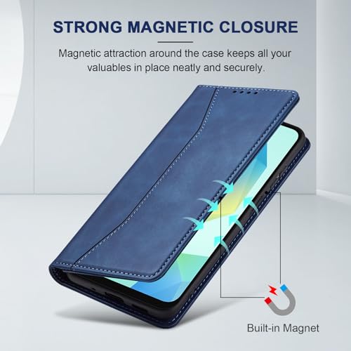 Image of Jasonyu Flip Wallet Case for Samsung Galaxy A16,Leather Magnetic Folio Cover with Card Holder,Kickstand - TPU Shockproof Durable Protective Phone Case,Blue