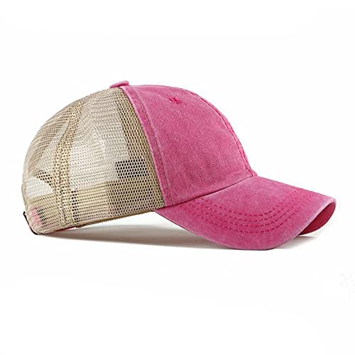Image of Croogo Men's Adjustable Mesh Back Cap Curved Bill Snapback Mesh Baseball Cap Retro Washed Trucker Cap Breathable Sun Hat