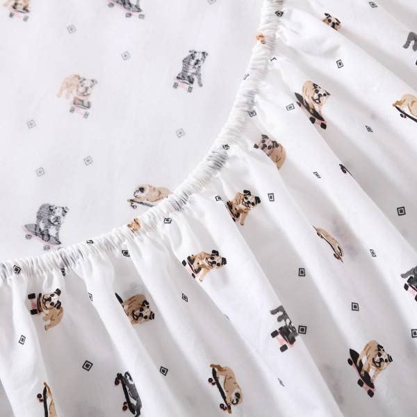 Image of Poppy & Fritz - Twin Size Sheet Set, 100% Long-Staple Percale Cotton Bedding, Crisp & Cool, Deep Pockets, Bed Sheets with Matching Fitted Sheet & Pillowcase (Skateboarding Bulldogs Grey)