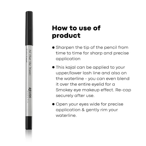 Recode All That She Wants Black Matte Pencil Kohl Kajal | 1.20g | 14hrs Long Lasting | Waterproof & Smudgeproof Kohl | One Stroke Gliding Effect - Image 3