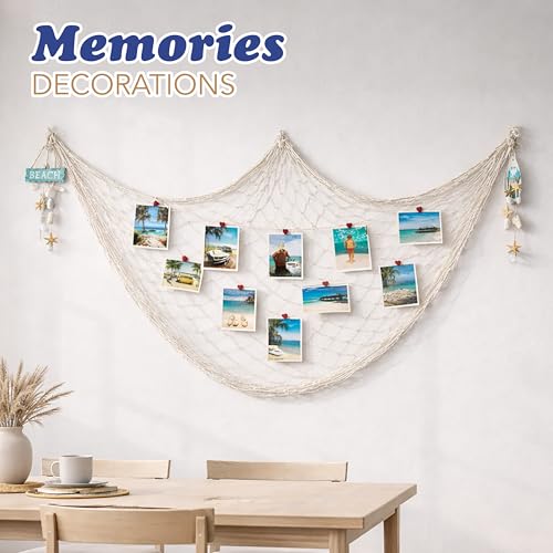 Image of 4E's Novelty Fish Net Decorative - Pack of 3 - Natural Cotton Fishnet Decor - Each 14 x 4 feet - for Mermaid Party Decorations, Luau Tropical Nautical Beach Table Cover