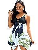 NAFLEAP Zweiteiliger Tankini-Badeanzug für Damen, mit Schnürung vorne, fließend bedruckt, Übergröße, zurückhaltender Badeanzug - - X-Large