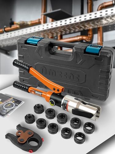 AMZCNC Pince à sertir professionnelle avec contour en V et profil M, pour tube en cuivre, tube en acier au carbone et inserts de mâchoires en acier inoxydable V12, V15, V18, V22, V28 et M12, M15, M18