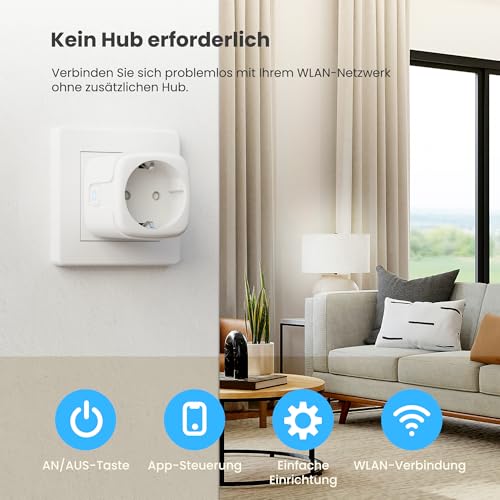 UPXNBOR Smart Steckdose, 16A Smart Home WLAN Steckdose mit Strommessung, Alexa Socket Funktioniert mit Alexa, Google Home, Timer & APP Fernzugriff, Kein Hub notwendig, Nur 2.4GHz WiFi (4er Pack)