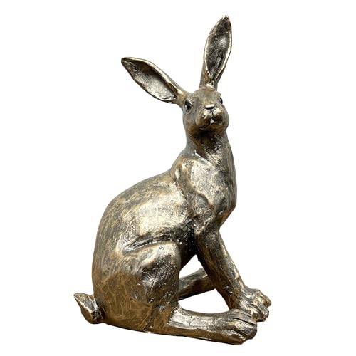Image of Alfie Francis 21.5cm Tall Sitting Hare Ornament Resin Bronze Coloured Finish