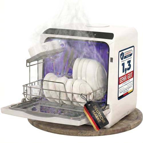 Sommertal SP5 Mini Geschirrspüler | Tischgeschirrspüler für 1 bis 3 Personen | bis 28cm Teller | 6+1 Funktionen | Kleine kompakte Spülmaschine | freistehend, LED, Touch, 5L Wassertank & Festanschluss