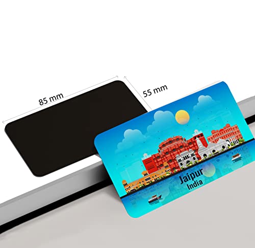 Image of dhcrafts Rectangular Rubber Fridge Magnet /Magnetic Card Blue India Jaipur Design Pack of 1 (8.6cm x 5.4cm)
