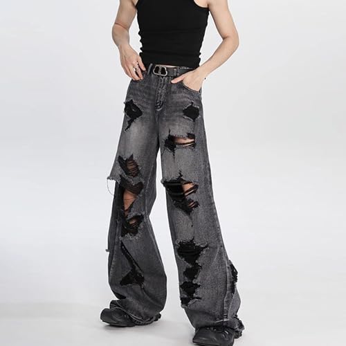 Men's Baggy Jeans Ripped Y2K Vintage Wide Leg Denim Pants Distressed Hip Hop Skater Jeans Trousers Streetwear​4