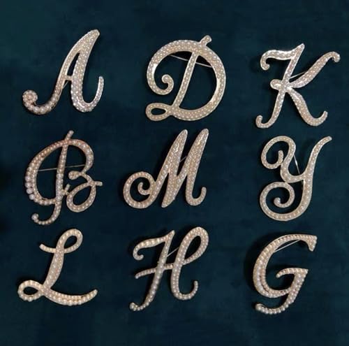 Image of Gold Initial Letter A-Z Brooch Pin Imitation Pearl Initial Letter Pin Gold 26 Alphabets Badges Breastpin for Women Girls Clothing Hat Bags Decor (H)
