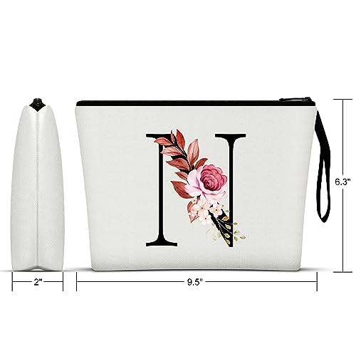 Image of Vavabox A-Z Personalized Makeup Bag, Birthday Gifts for Women Mom, Gifts for Best Friend, Bride Bridesmaid Cosmetic bag (N, 01-White)