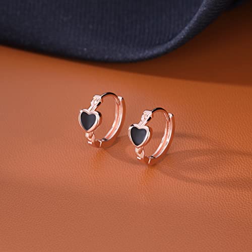 SLUYNZ Solid 925 Sterling Silver Black Heart Hoop Earrings for Women Teens Heart Huggie Earrings Hoop (C-Rose Gold Plated) by SLUYNZ - Image 4