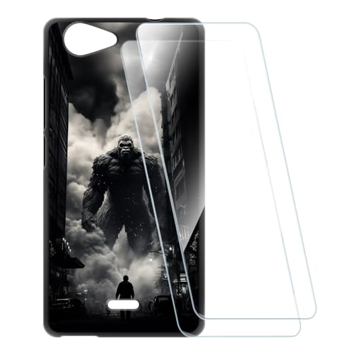 ESCAMOT Bedruckte Hülle + 2 Glas Schutzfolie Kompatibel mit Wiko Pulp 3G, Stoßfeste Weiche Cover & HD Klare Tempered Glass Folie (Monster)