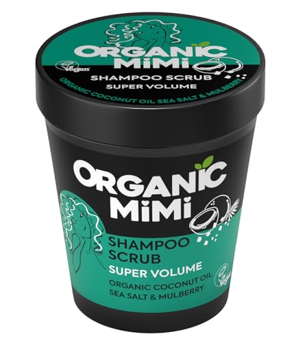 ORGANIC MIMI Shampoo Scrub Super Volume Organic Coconut Oil, Sea Salt & Mulberry, Shampoo Scrub Volumizzante al Sale Marino, Olio di Cocco e Gelso, Adatto a Capelli Grassi Delicati e Sottili, 280g