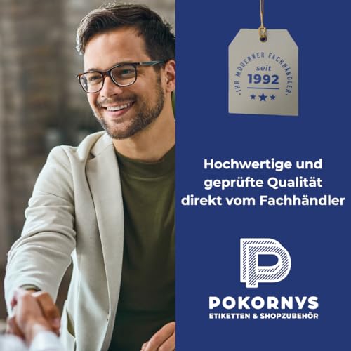 POKORNYS – 9.000 selbstklebende Etiketten für Preisauszeichner (weiß / 26x12mm) I Kennzeichnung mit Preis, Datum, Artikelnummer, MHD, Gewicht I Preisetiketten für Handauszeichner mit Wellenrand