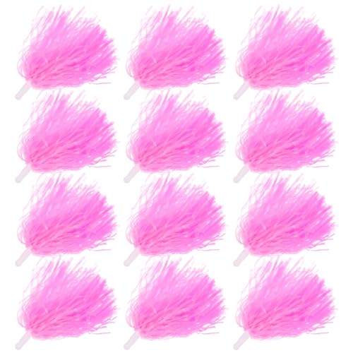 12 pompons roses en plastique avec poignée facile pour danse et fêtes