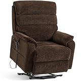 Irene House 9298(9188E) Large Lay Flat Recliner Oversized Big Man Power Lift Chair Dual Motor Heat Massage for Elderly(Chenille, Brown)