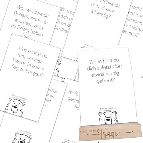 Embracing Mindfulness 80 Fragen zur Selbstentdeckung – Achtsamkeitskarten mit Holzständer für Coaching Reflexion & persönliches Wachstum