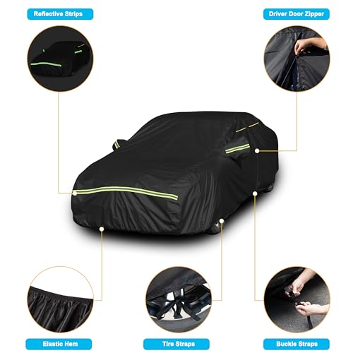 Image of INSAUTO Heavy Duty Waterproof All-Weather Car Cover for Tesla Model 3 2017-2026, Outdoor Full Car Cover with Door Zipper, Protects from Sun, Rain, Snow, Dust & UV (Black)
