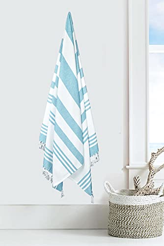 Glamburg 100% Cotton Turkish Peshtemal Fouta Towels - Beach Towel - Thin Travel Camping Bath Sauna Beach Gym Pool Blanket - Soft Durable Absorbent - 6 Pack 36X71 - Aqua #TOP4