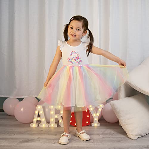 Toddler Girl Unicorn Dresses Rainbow Casual Short Sleeve Tutu Dress for Girls Party Tulle Skirt for Little Girls 3-7Years2