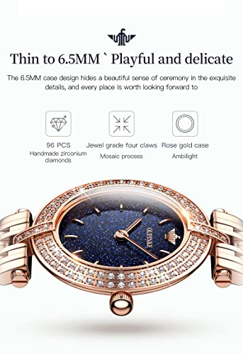 Oupinke Watches For Women Full Diamond Women Wrist Watch Rose Gold Luxury Elegant Dress Swiss Quartz Blue Sapphire Crystal Ladies Watch Gift #TOP3