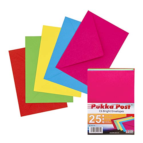 Pukka Pad, Pukka Post & Packaging Gummed Envelopes - Pack of 25, Ready-to-Seal, Durable 100GSM Postal Envelopes for Letters, Invitations, and Other Mail - 114 x 162mm, Size C6, Brights