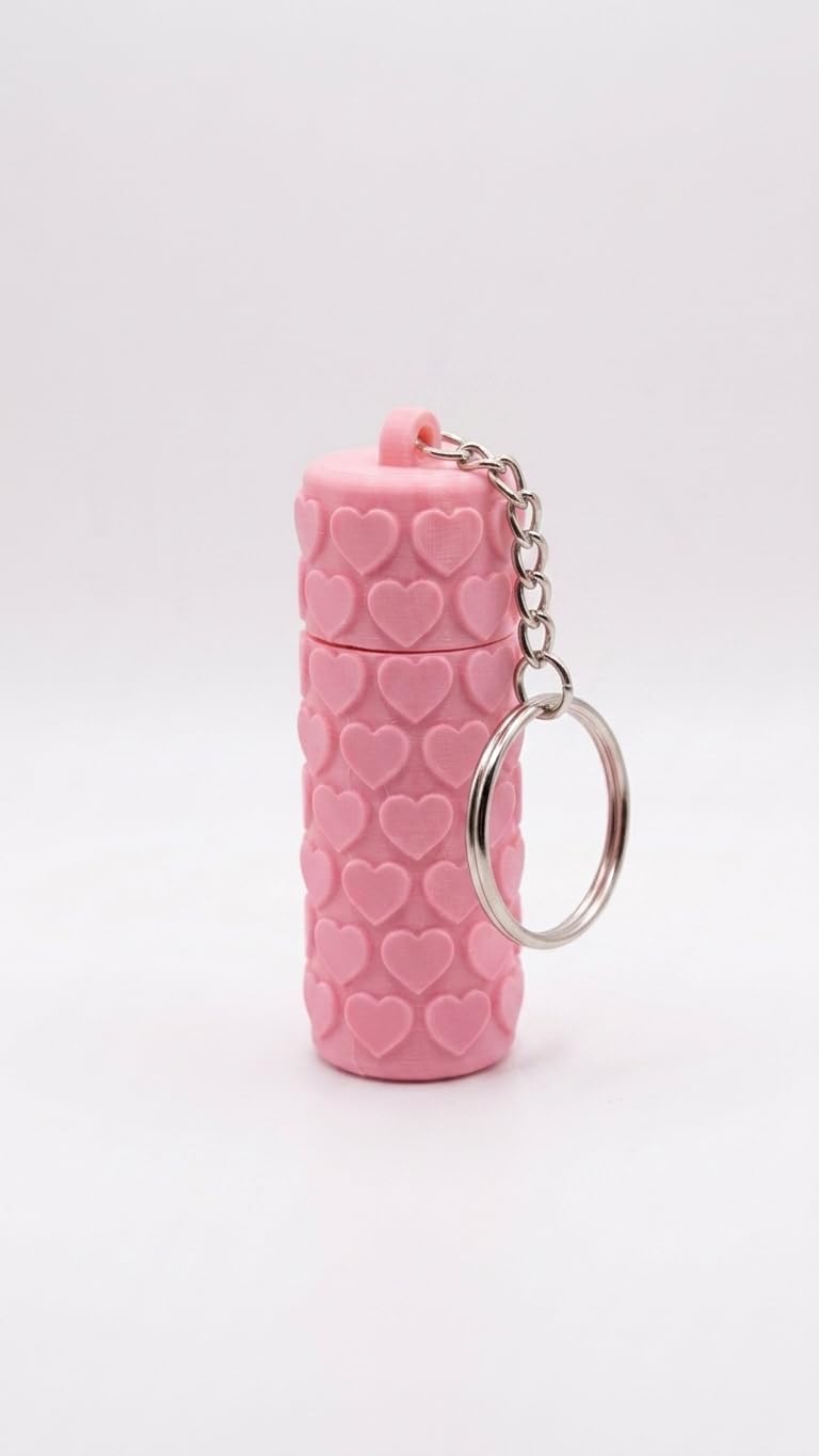 3D Printed Heart Lipstick Holder Keychain | Portable Lip Balm & Lipstick Case with Screw Cap | Cute Travel Makeup Accessory | Pink-image-2