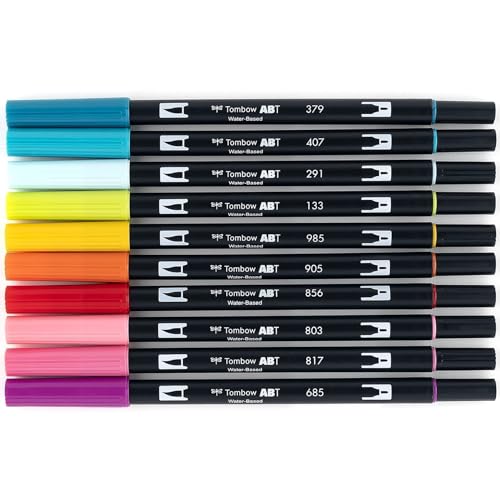 Image of Tombow Dual Brush Pen Art Markers - Tropical Set - 10-Pack. Blendable, Brush and Fine Tip Markers (Multicolor)