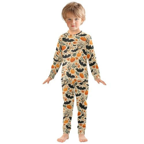 Pajama Sets Long Sleeve Halloween Themed Bat Pumpkin Pattern Soft Comfy Sleepwear 2 Piece PJS 3-8T2