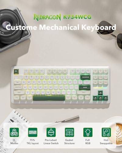 Image of Redragon K734W Wireless Mechanical Keyboard, Tri Mode BT5.0 /2.4G /USB-C 75% 81 Keys TKL Custom Hot Swappable Gaming Keyboard, Pre-lubed Linear Switches,RGB Gasket Computer Creamy Keyboard, for PC /MAC