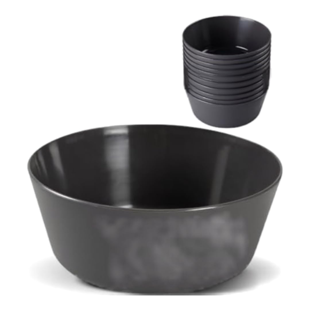 Abena Gastro Reusable Plastic Bowls | 12cm | Pack of 12 | Charcoal Grey Unbreakable Bowls | Dishwasher Safe and Microwavable