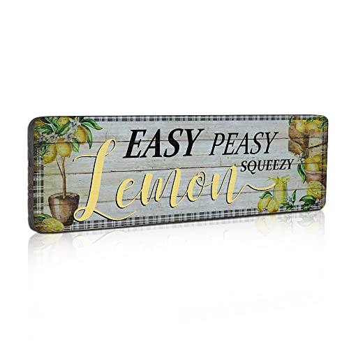 Lemon Kitchen Decor Easy Peasy Lemon Squeezy Schild 40,6 x 12,7 x 1,8 cm Zitrone Dekor Wandbehang Schild Schild für Zuhause Küche Wohnzimmer Schlafzimmer Bauernhaus Bar Café Dekor Cover