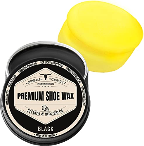 URBAN FOREST SPARSET Schuhcreme Schwarz Schuhwachs mit Bienenwachs Plus Schwamm | Lederpflege für Schuhe als Schuhpflege & Schuhreinigung | Schuhe pflegen mit Premium Shoe Wax 150ml
