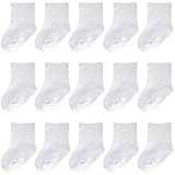 Baby Socks Newborn White Crew Socks 15 Pack Infant Dress Socks Baptism Christening Baby Girls Boys (White, 0-3 Months)
